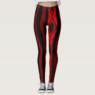 Dramatisches Rot und Schwarze Streifen Diamantmust Leggings
