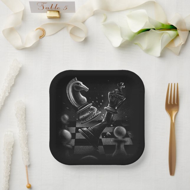Dramatisches Schach-Monochrom Pappteller (Hochzeit)