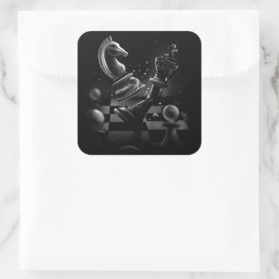 Dramatisches Schach-Monochrom Quadratischer Aufkleber