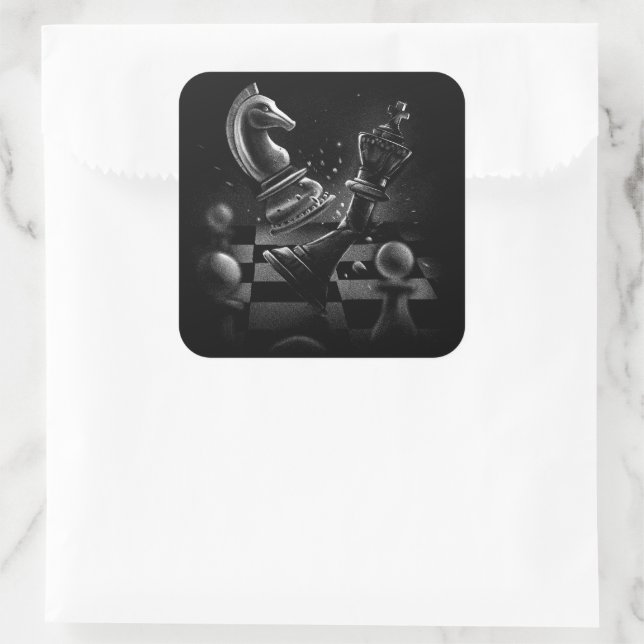 Dramatisches Schach-Monochrom Quadratischer Aufkleber (Tasche)