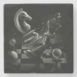Dramatisches Schach-Monochrom Steinuntersetzer
