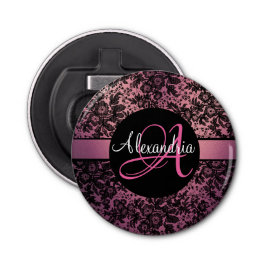 Dramatisches Schwarz-Blütenrosa-Monogramm Flaschenöffner