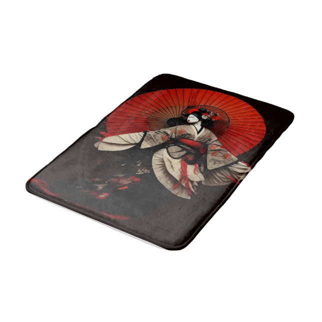 Dramatisches Schwarz-Rot-Kabuki-Theater Badematte (Schrägansicht)