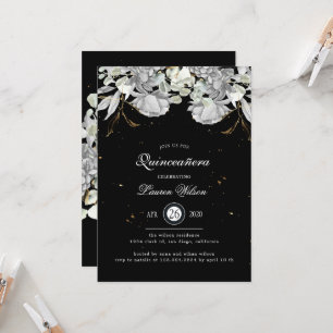 Dramatisches Silver Gold Floral Quinceanera Einladung