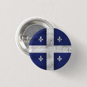 Drapeau du Québec style grunge érodé Button