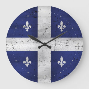 Drapeau du Québec style grunge érodé Große Wanduhr