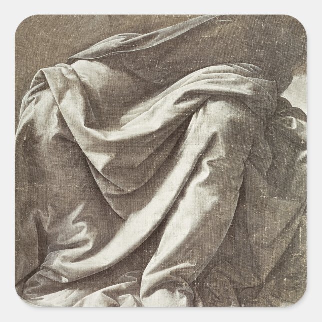 Drapery-Studie für eine sitzende Abbildung, c.1475 Quadratischer Aufkleber (Vorderseite)