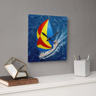 Draufsicht auf eine Segelyacht mit Spinnaker Quadratische Wanduhr
