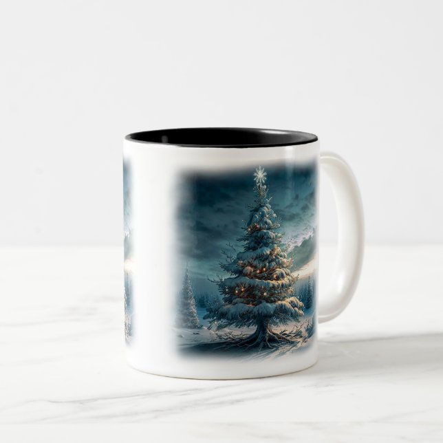 Draußen Weihnachtsbaum Zwei-Tone-Tasse, 11 oz Zweifarbige Tasse (VorderseiteRechts)