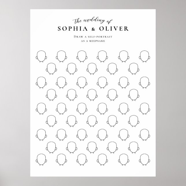 Draw Your Face 50 Guests Book Wedding Fun Poster (Vorne)