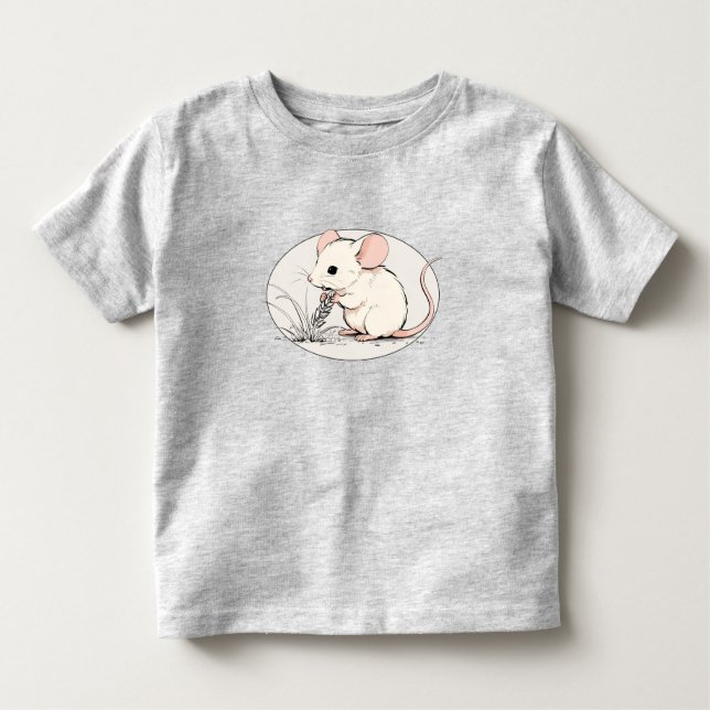 Drawing of a White Mouse nibbling Wheat Grains Kleinkind T-shirt (Vorderseite)