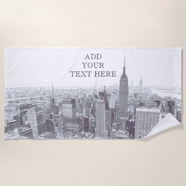 Drawing of New York City Landscape Custom Strandtuch (Vorderseite)