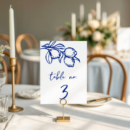 Drawn Blue Lemon 5x7 Wedding Table Number Sign Einladung