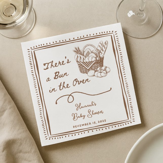 Drawn Brown Bun in the Oven Baby Shower Party Serviette (Von Creator hochgeladen)