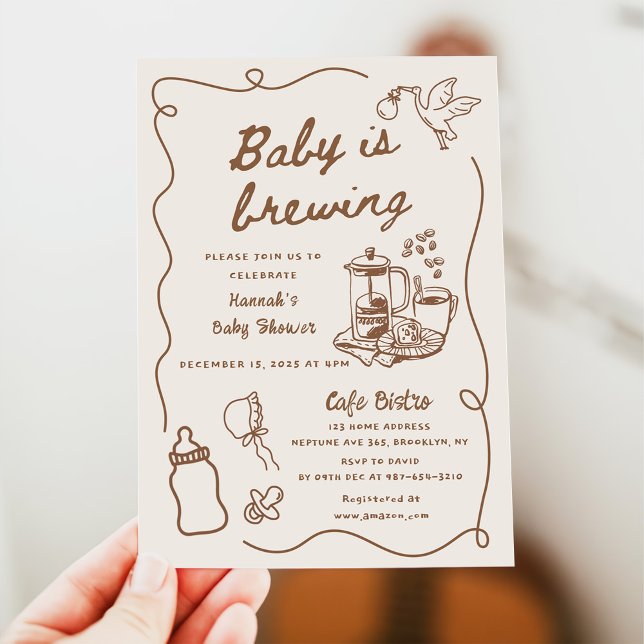 Drawn Coffee Baby is Brewing Baby Shower Einladung (Von Creator hochgeladen)