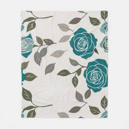 Drawn Roses In Muted Blues And Greens  Fleecedecke