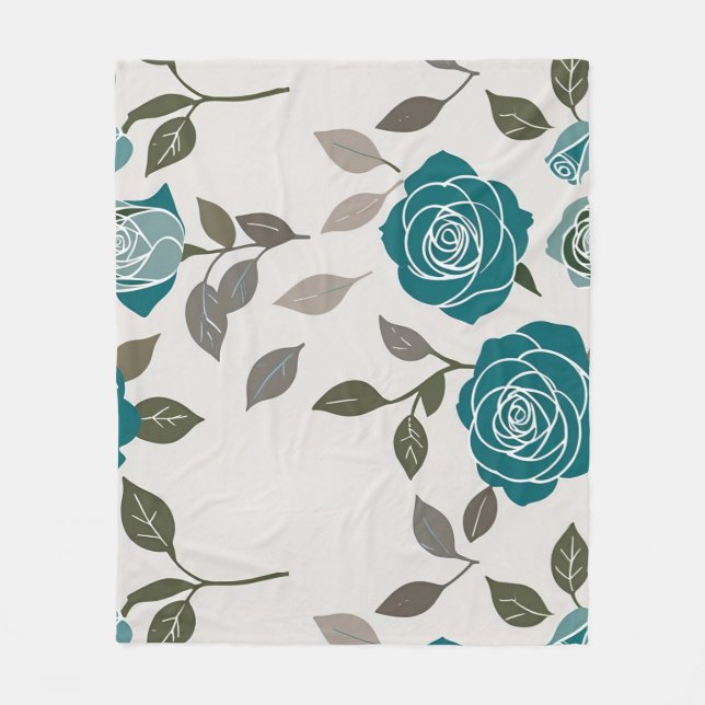 Drawn Roses In Muted Blues And Greens  Fleecedecke (Vorderseite)