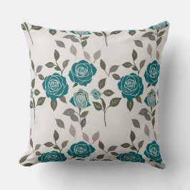 Drawn Roses In Muted Blues And Greens Scattered Kissen