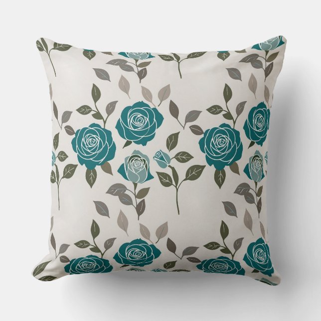 Drawn Roses In Muted Blues And Greens Scattered Kissen (Vorderseite)