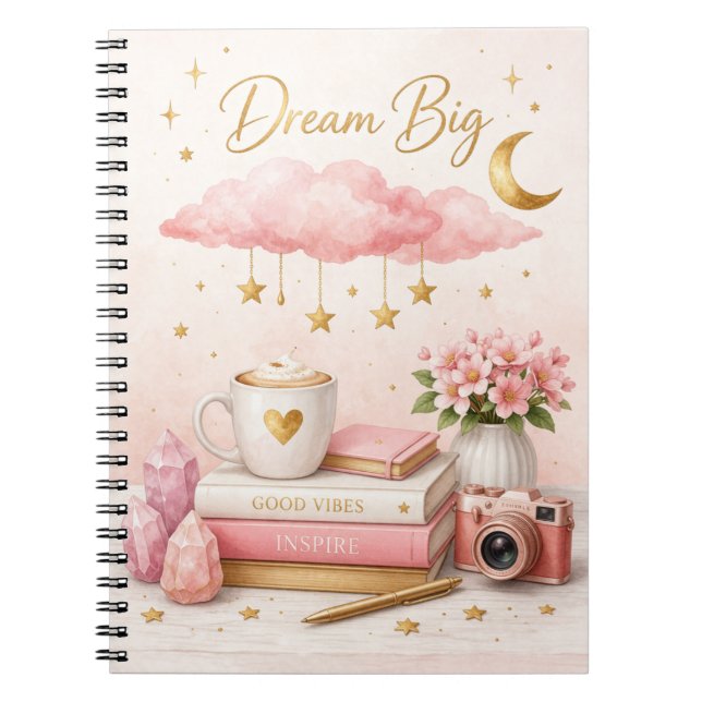 Dream Big Aesthetic Notebook 💖 Cute Pink Journal Notizblock (Vorderseite)
