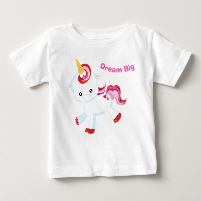 Dream Big Baby Girl PInk Unicorn Baby T-shirt (Vorderseite)