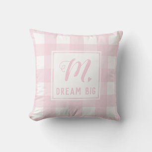 Dream Big Baby Pink Monogram Extra Large Gingham Kissen
