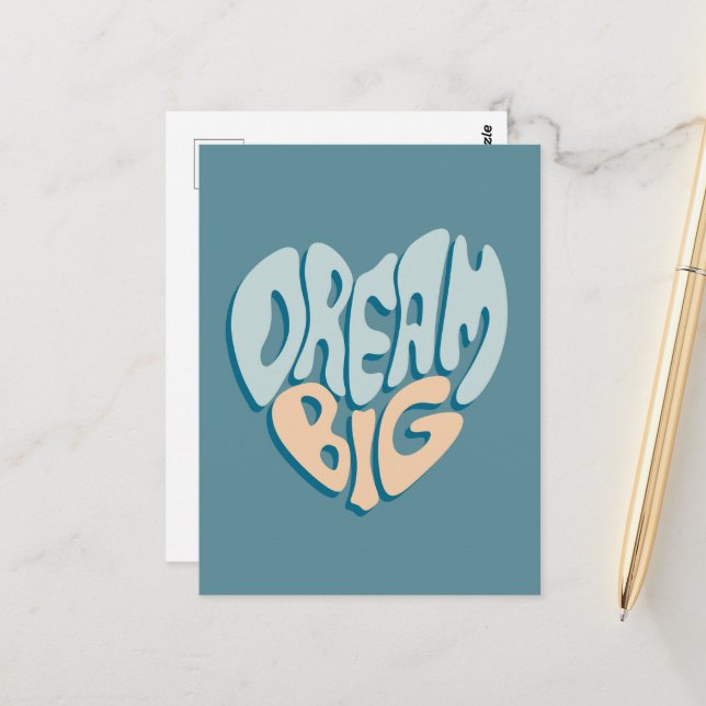 Dream Big: Blue Heart of Success Postkarte (Vorderseite/Rückseite Beispiel)