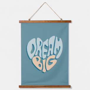 Dream Big: Blue Heart of Success Wandteppich Mit Holzrahmen
