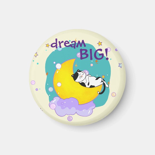"Dream Big" Cat on Moon Inspiration Zitat Magnet (Vorne)