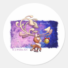 DREAM BIG CHRISTMAS REINDEER von Jeff Willis Art Runder Aufkleber