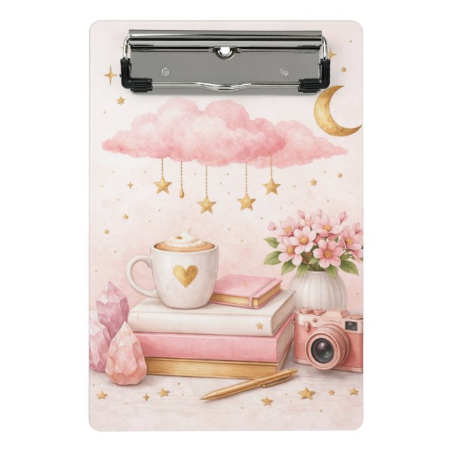 Dream Big Clipboard ✨ Pink Floral Cute Stationery Mini Klemmbrett (Vorderseite)