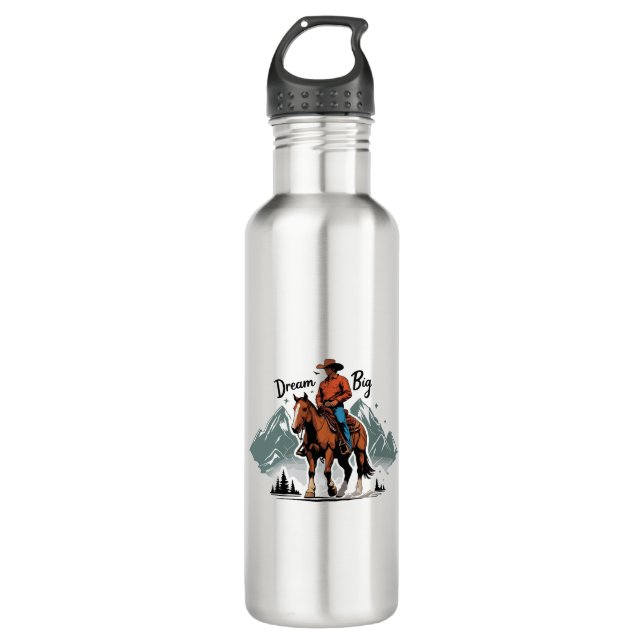 Dream Big - Cowboy Reiten Edelstahlflasche (Vorderseite)