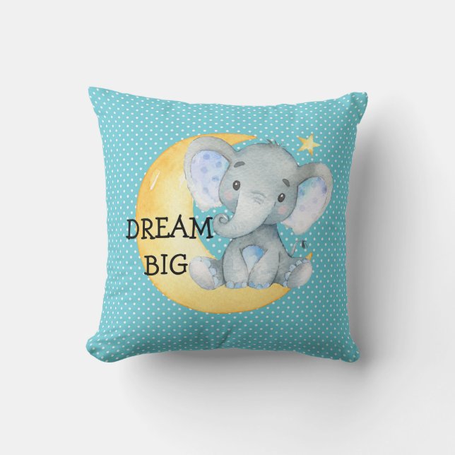 Dream Big Elephant Niedlich Baby Boy Kinderzimmer  Kissen (Vorderseite)