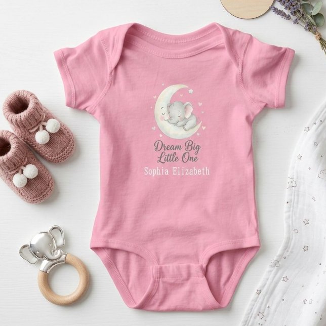 Dream Big Elephant on Moon  Personalized Bodysuit Baby Strampler (Von Creator hochgeladen)