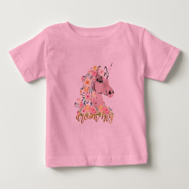 Dream Big Floral Unicorn Baby T-shirt (Vorderseite)