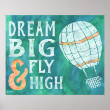 Dream Big Fly High Hot Air Ballon Blue Green