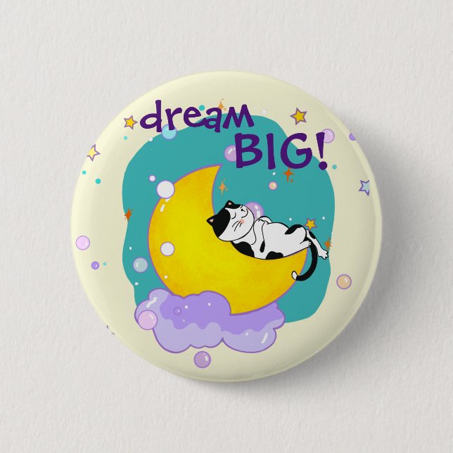 "Dream Big" Katzen schlafen auf dem Mond Cat Lover Button (Vorderseite)