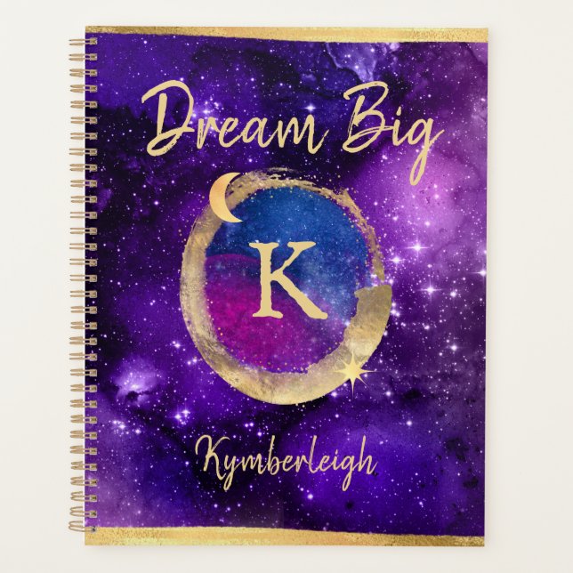Dream Big Lila Galaxy Glam Gold Monogram Large Planer (Vorderseite)