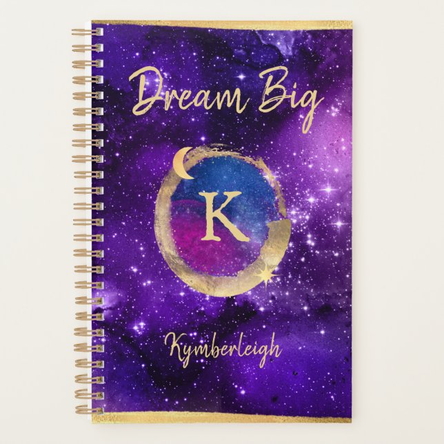 Dream Big Lila Galaxy Glam Gold Monogram Small Planer (Vorderseite)