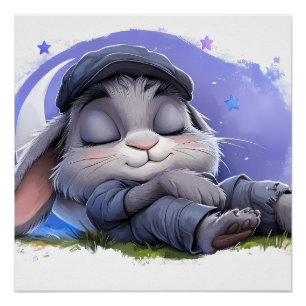 Dream Big, Little Bunny - Sleepy Rabbit Wall Art Poster