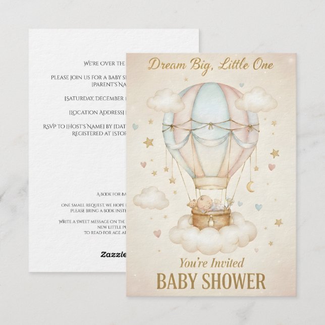 Dream Big, Little One – Baby Shower  Einladung (Vorne/Hinten)