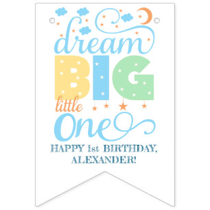 Dream Big Little One Blue Baby Boy 1. Geburtstag Wimpelkette