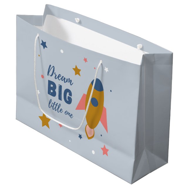Dream Big Little One Niedlich Cartoon Space Rocket Große Geschenktüte (Vorderseite Schrägansicht)