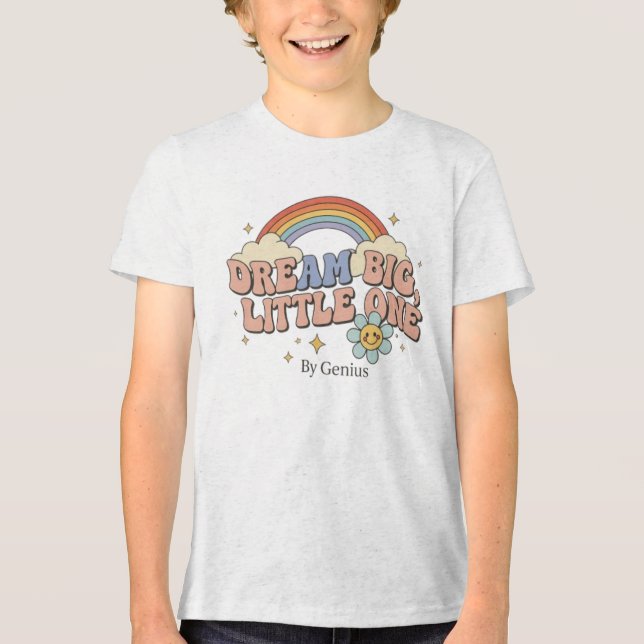 Dream Big Little One T-Shirt, Groovy Retro Rainbow Tri-Blend Shirt (Vorderseite)