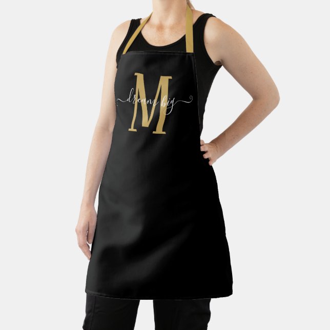 Dream Big Motivierend Monogram Initial Gold Black Schürze (InSitu)