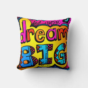 Dream Big Neon Graffiti Comic Illustration Kissen