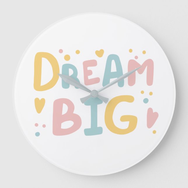Dream Big Pastel Hearts Große Wanduhr (Vorderseite)