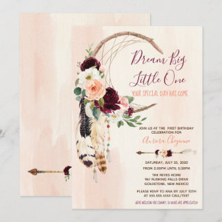 Dream Big Peach & Burgundy Boho Erster Geburtstag Einladung
