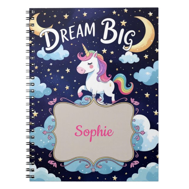 Dream Big - Personalisiertes magisches Einhorn Notizblock (Vorderseite)