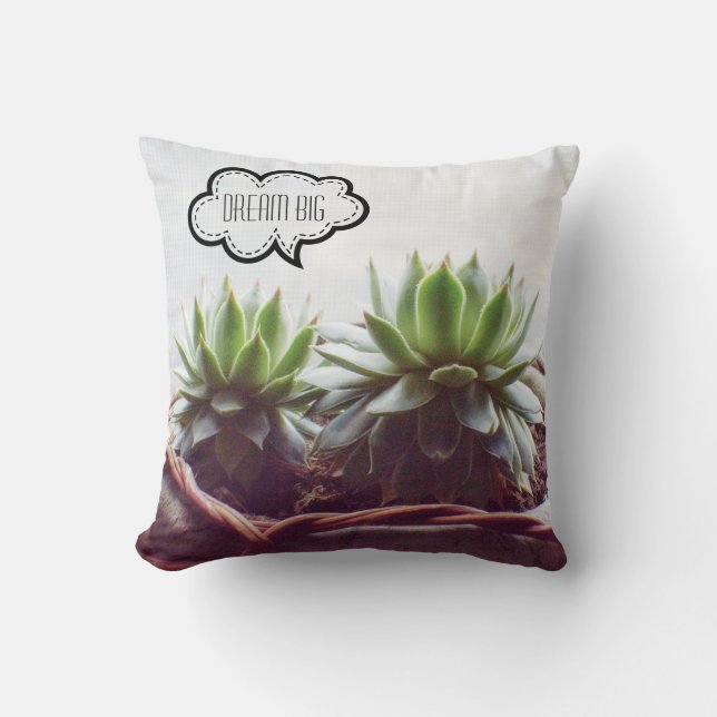 Dream Big Phrase Succulent Aeonium Kissen (Vorderseite)